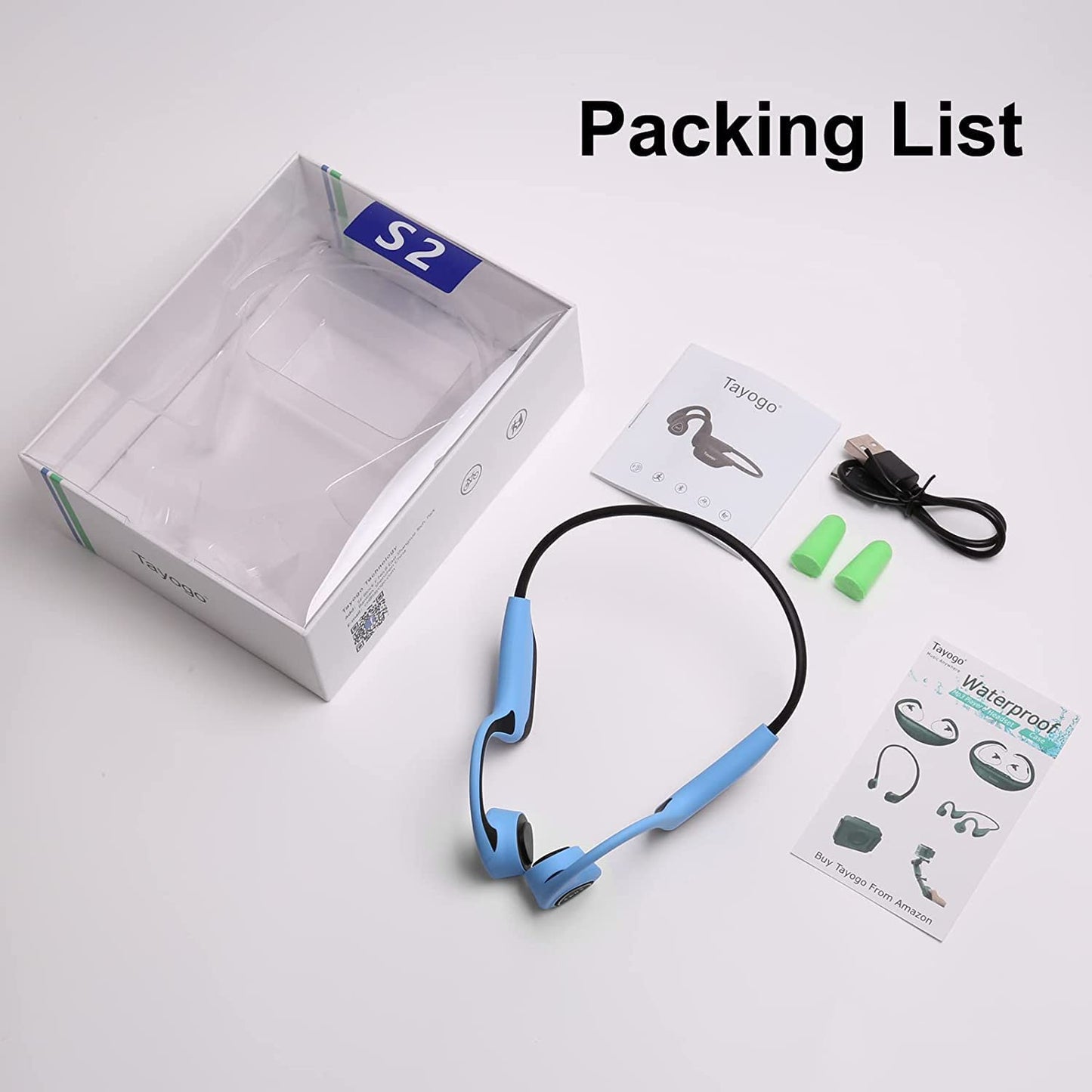 Bone Conduction Headphones, Bone Conducting Headphones Open-Ear Headphones, 5.0 Bluetooth Headphones Wireless Sweatproof Sport Headset for Running, Walking, Fitness - Blue