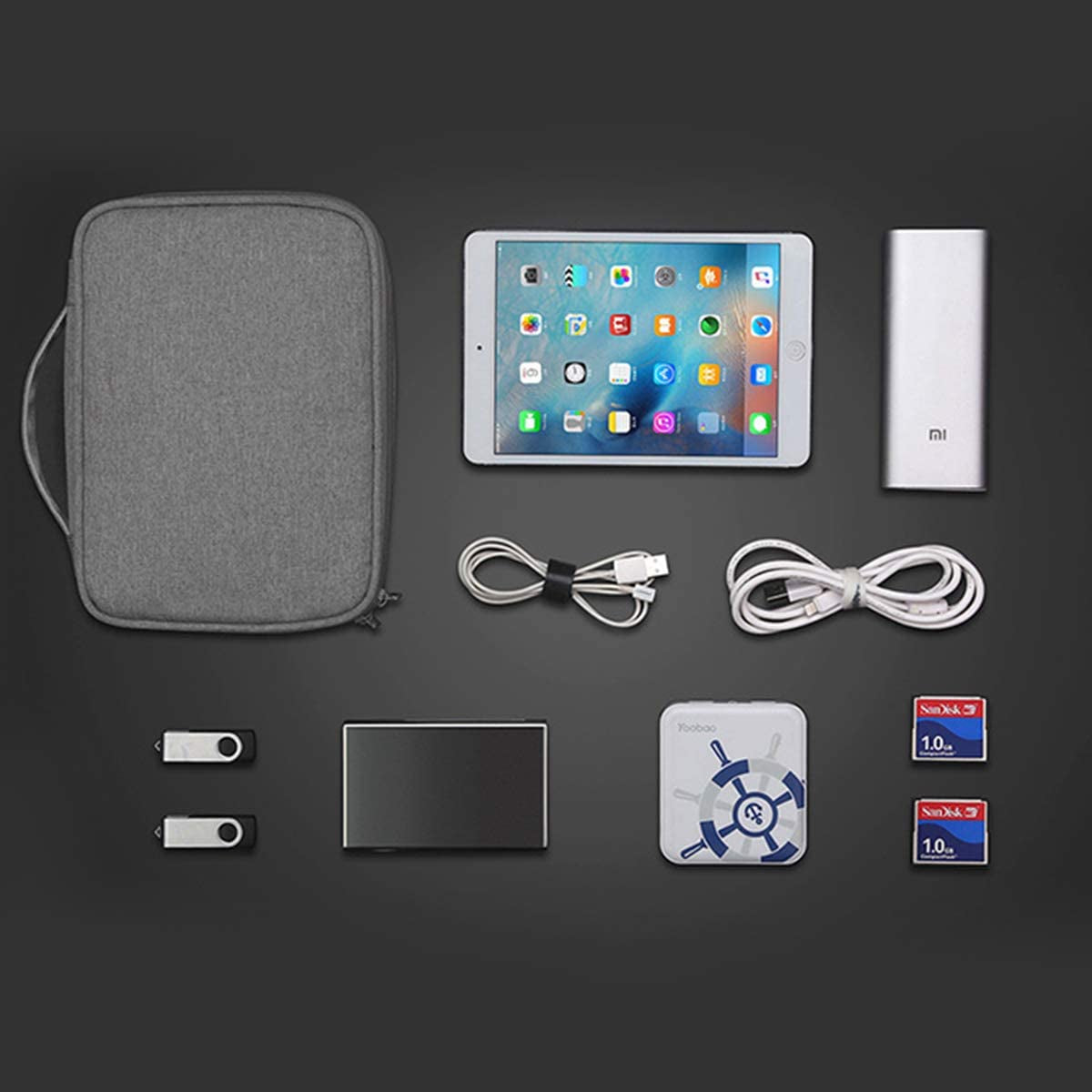 Electronics Organizer, Electronic Accessories Bag Travel Cable Organizer Three-Layer for Ipad Mini, Kindle, Hard Drives, Cables, Chargers (Two-Layer-Grey)