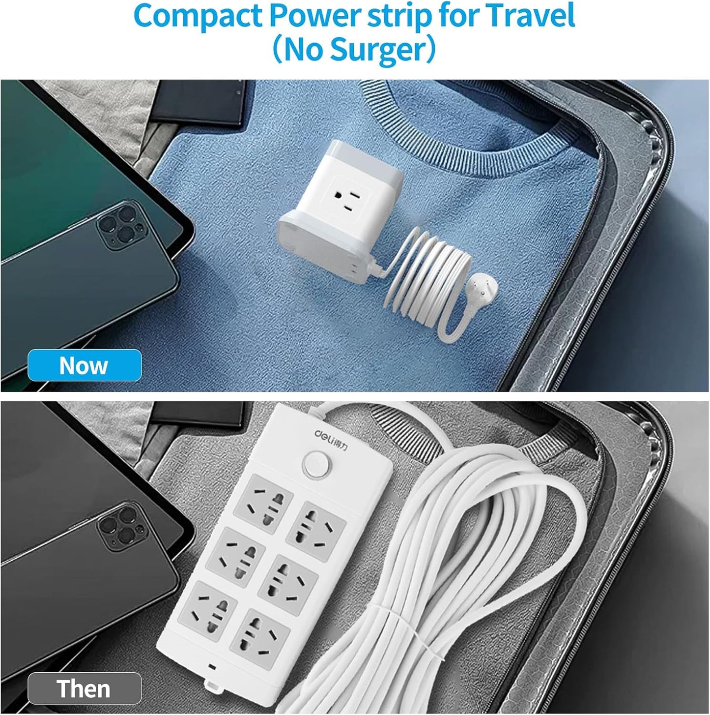 Power Strip with USB, Flat Plug Extension Cord with 4 Outlets and 3 USB Ports, 5 FT Power Cord Desktop Charging Station, Overload Protection, Compact Portable for Travel Home Office Cruise Ship
