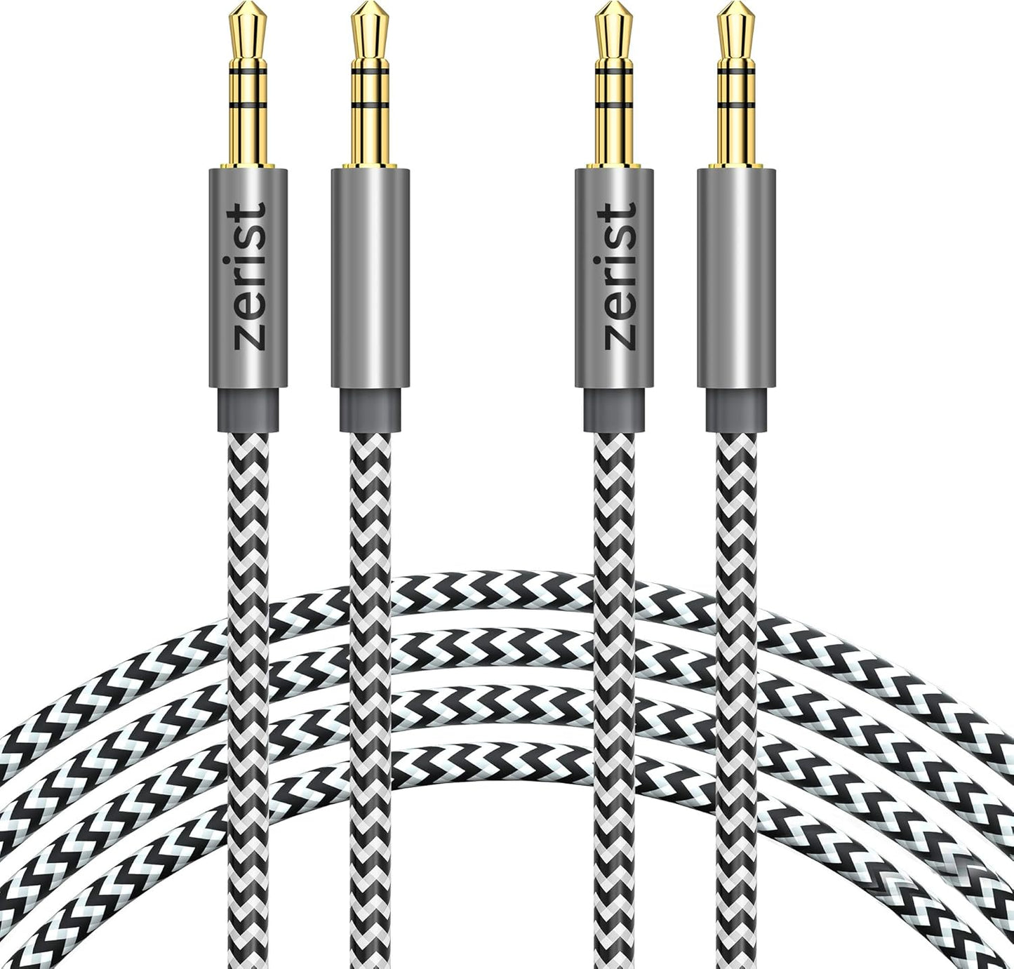 2 Pack 3.5Mm Stereo Audio Cable Extension Male to Male Nylon Braided 10Ft/3M Tangle-Free AUX Cable for Headphones, Ipods, Iphones, Ipads, Home/Car Stereos and More (Black)
