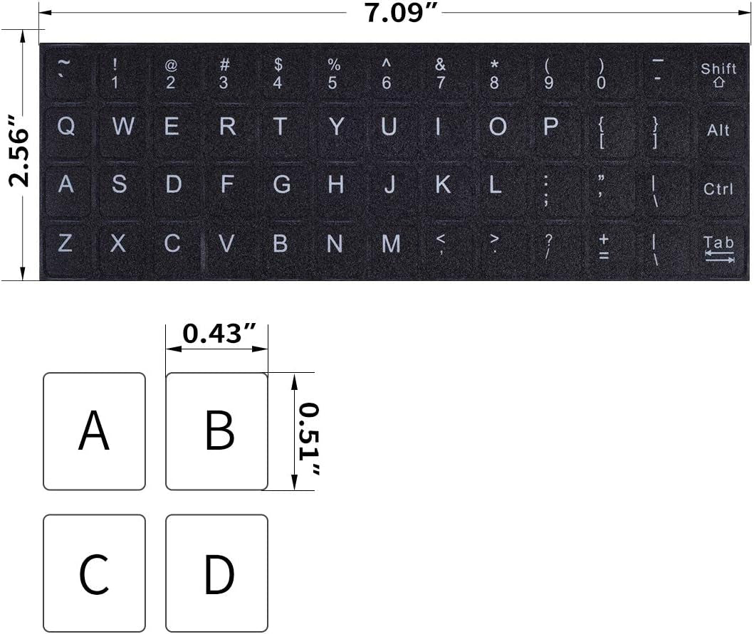 2PCS Pack Universal English Keyboard Stickers, Computer Keyboard Stickers Black Background with White Lettering for Computer Laptop Notebook Desktop (English)