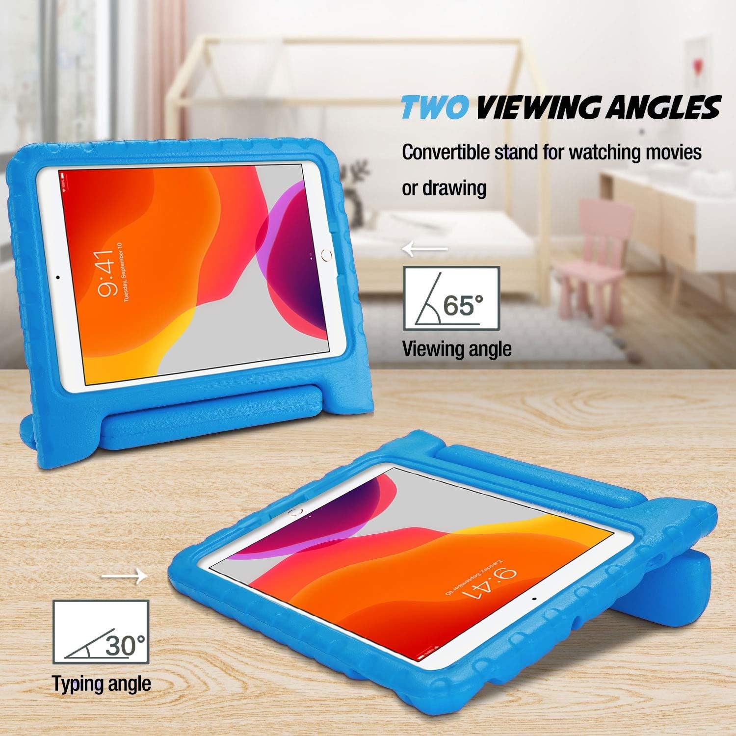 Kids Case for Ipad 9Th Generation/Ipad 8/Ipad 7, Ipad 10.2 Case 2021 2020 2019/Ipad Air 10.5/Ipad Pro 10.5 Kids Case, Shockproof Lightweight Case with Convertible Handle Stand-Blue